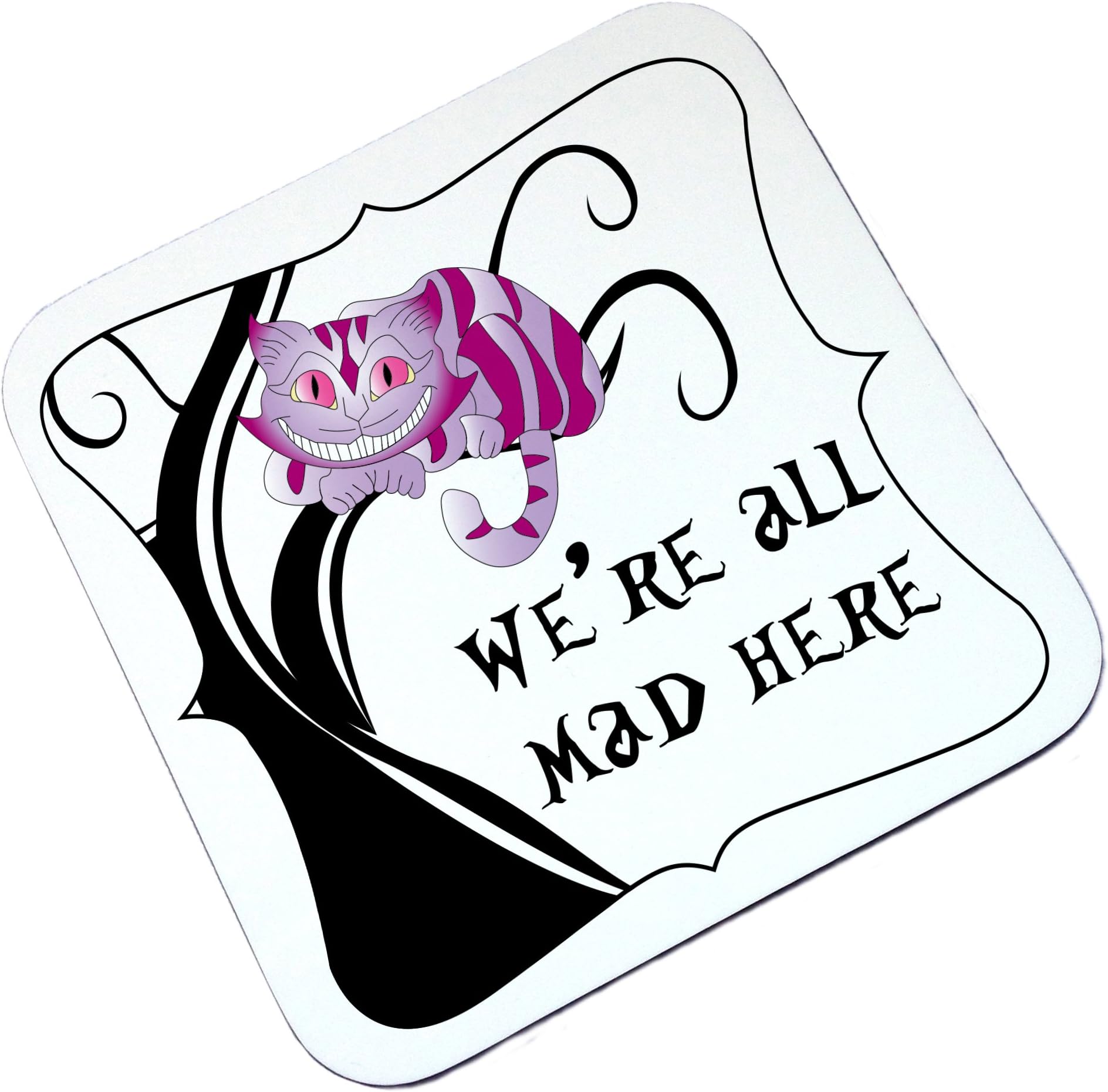 The Supreme Gift Company Alice in Wonderland We're All Mad Here High Gloss Square Wooden Coaster