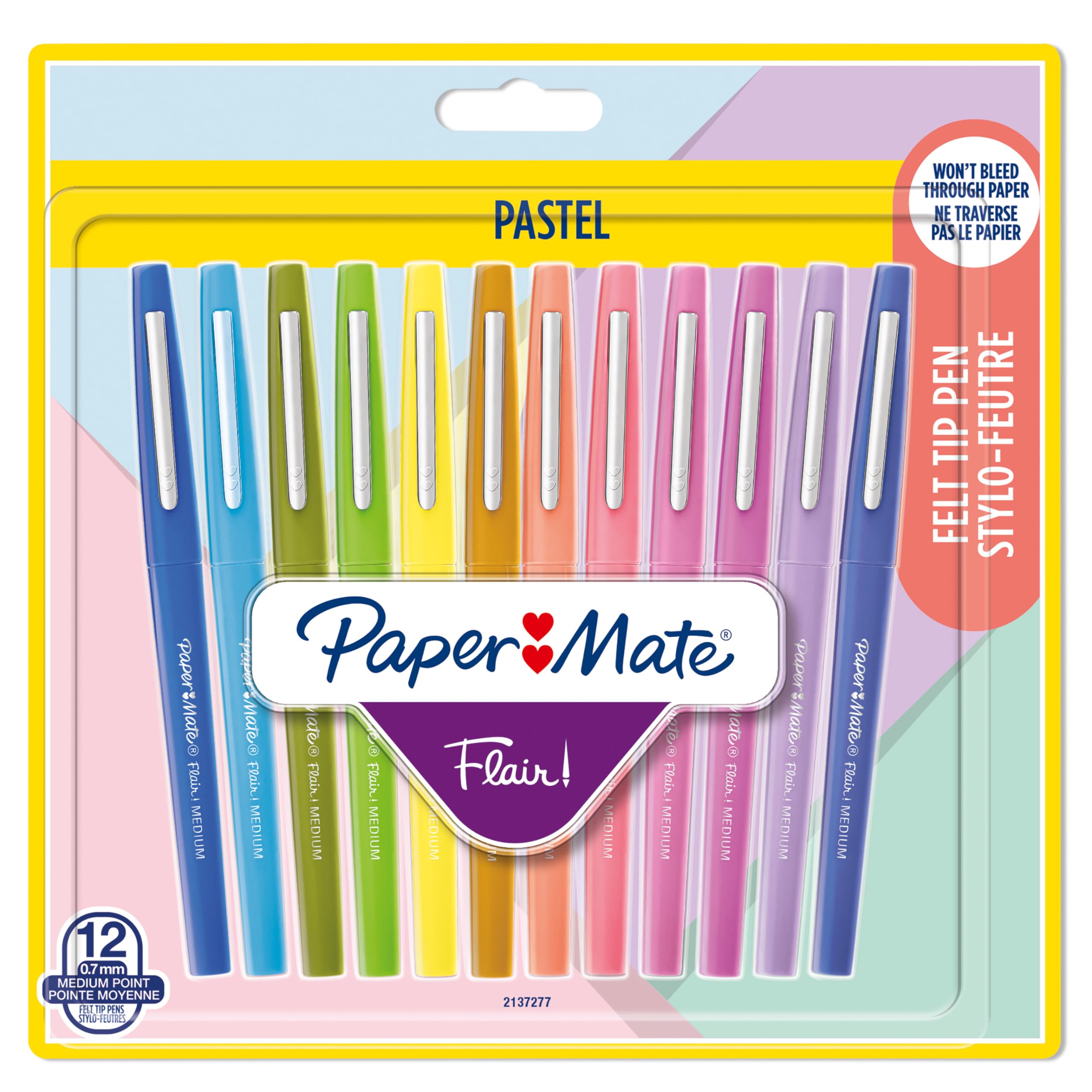 Paper Mate Flair Felt Tip Pens | Medium Point (0.7 mm) Marker Pens | Assorted Pastel Colouring Pens | For Kids & Adult ColouringJournalling & More | 12 Count