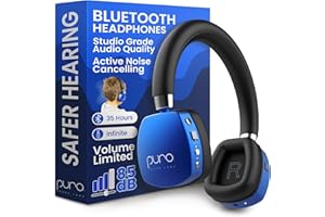 Puro Sound Labs PuroQuiet Plus Noise Cancelling Headphones for Kids, Bluetooth Kids On Ear Headphones with Mic, Lightweight On-Ear Design, Studio-Grade Sound (Blue)