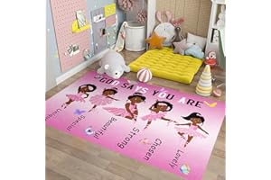 FJKJHKGJ African American Black Girl Rugs for Bedroom God Says You are Pink Girls Floor Rug for Living Room Ballerina Princess Carpets for Entrance Religious Room Decor Gift, 47" x 31" (2.7 x 3 Feet)