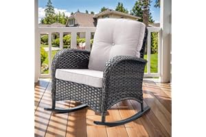 Artfurniz Patio Rocking Chair: Outdoor Wicker Rocker Porch Rocking Chair with Removable Cushion, 300 Lb Weight Capacity Rattan Rocking Seating for Balcony Garden Brown/Beige
