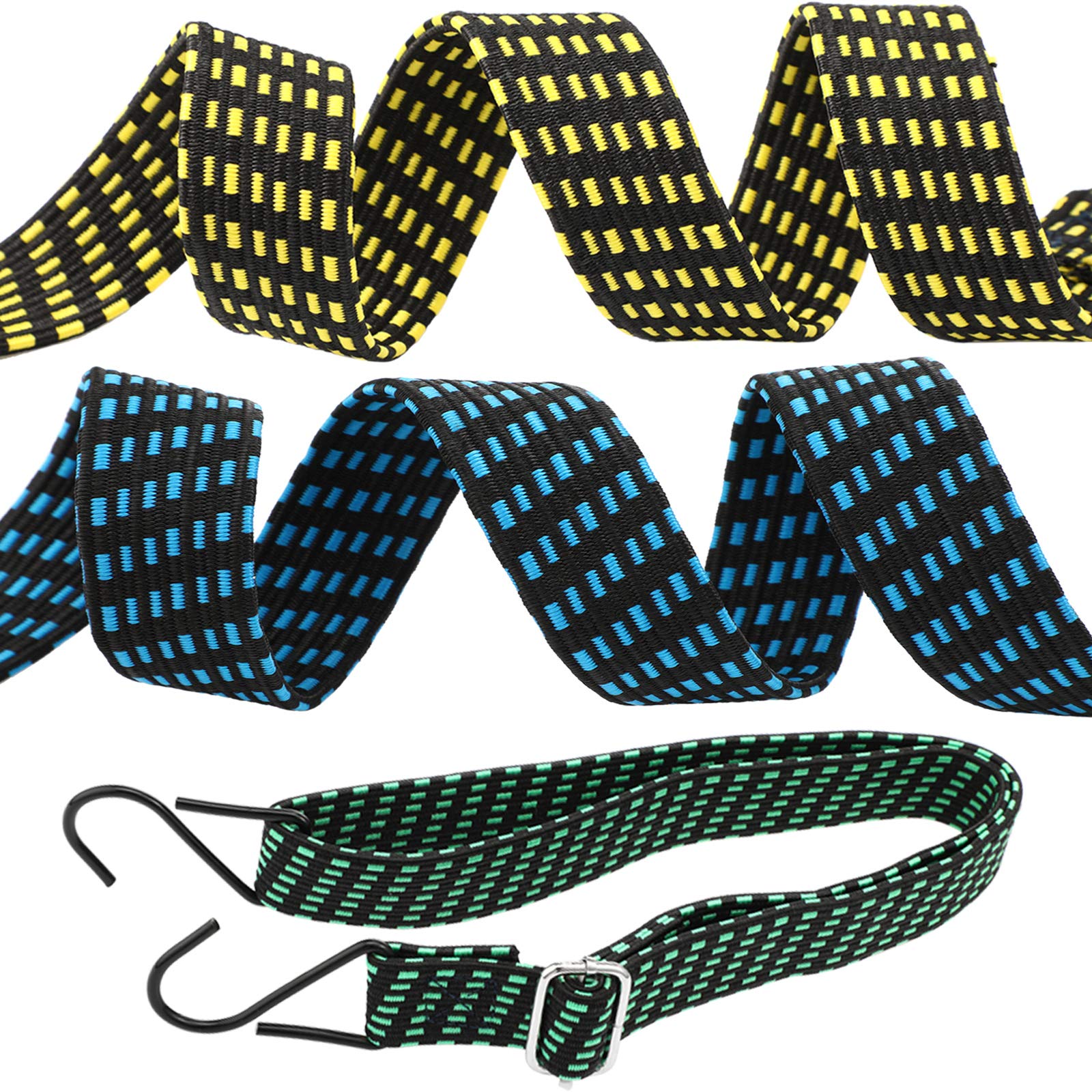 3 Pieces 40 Inch Adjustable Flat Bungee Cord Flat Bungee Strap with Adjustable Length Metal Buckle and Hook for Camping Cargo Hand Carts