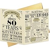 Obbyidk 80th Birthday Card, 80 Years Old Birthday Card for Mom Dad, Eighty Years Old Birthday Gift for Husband Wife, Back in 1945 Birthday Card