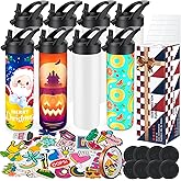 8 Pack 20oz Sublimation Tumbler Set Triple-Insulated Stainless Steel Sports Water Bottle with Straw Lid Blank Sublimation Cup with DIY Stickers, Shrink Wrap, Rubber Base, Heat Tape for Heat Transfer