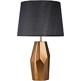 American Art Décor Plastic Geometric Bronze Copper Table Lamp with Black Fabric Canvas Drum Shade (20")
