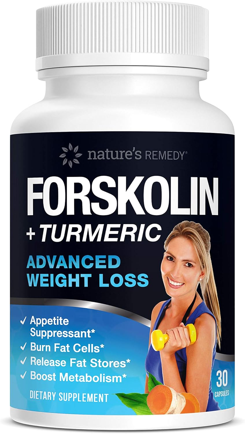 Nature’s Remedy 100% Pure Forskolin + Turmeric Extract for Weight Loss | Extra Strength Appetite Suppressant, Carb Blocker and Weight Loss Pills for Women and Men | 30 Capsules