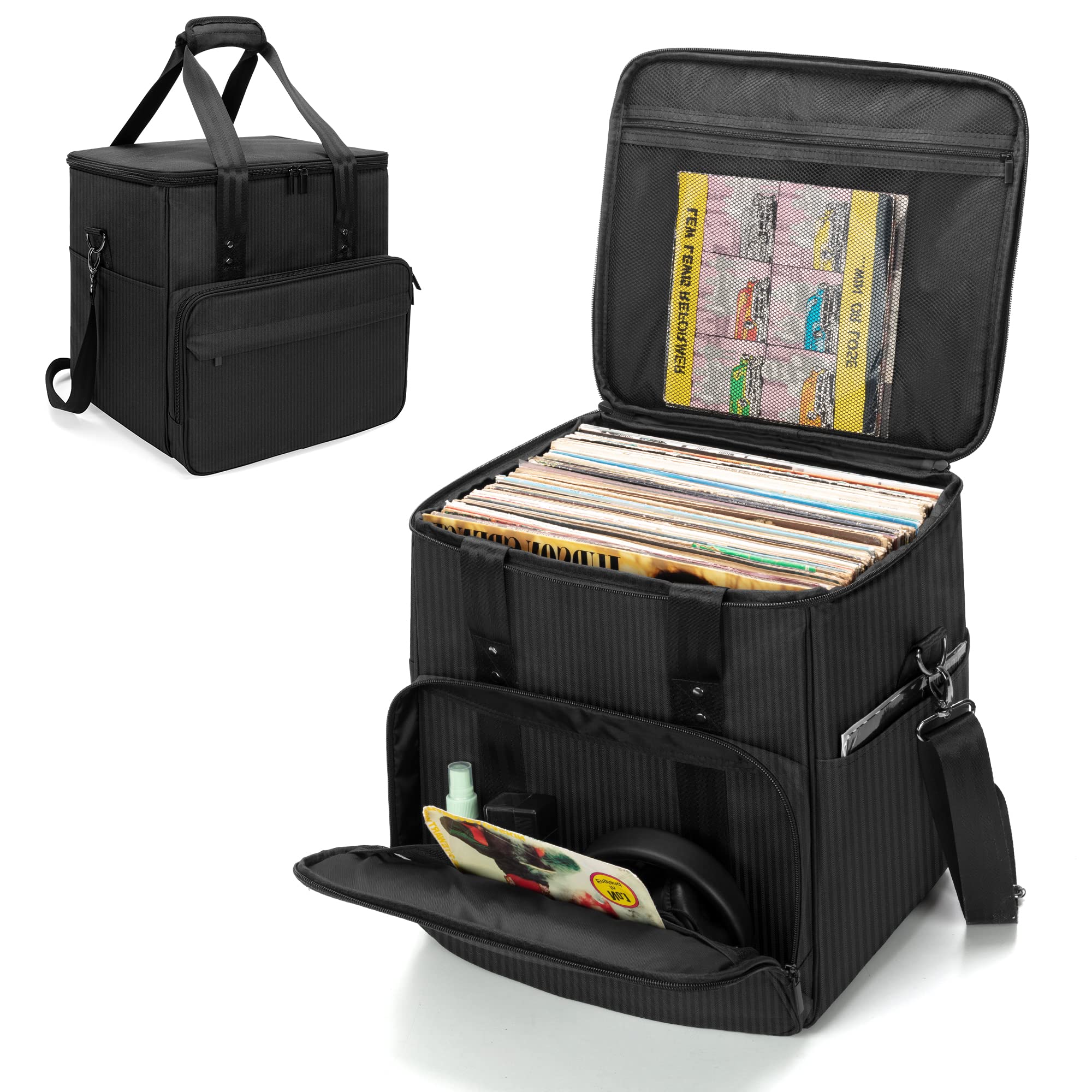 Trunab Vinyl Record Carry Bag Holds Up to 60 Vinyl Records, Case with Removable Dividers, Vinyl Record Storage for Travel Collection - Patented Design