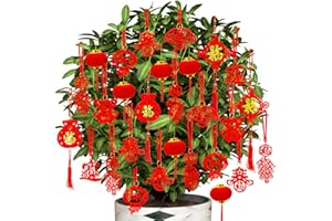 Doumeny 58PCS Chinese New Year Decorations Set 2025 Spring Festival Mini Hanging Snake Pendant Chinese Knot Small Red Lantern Good Luck Fu Ornaments for New Year Office Home Tree Outdoor Indoor Decor