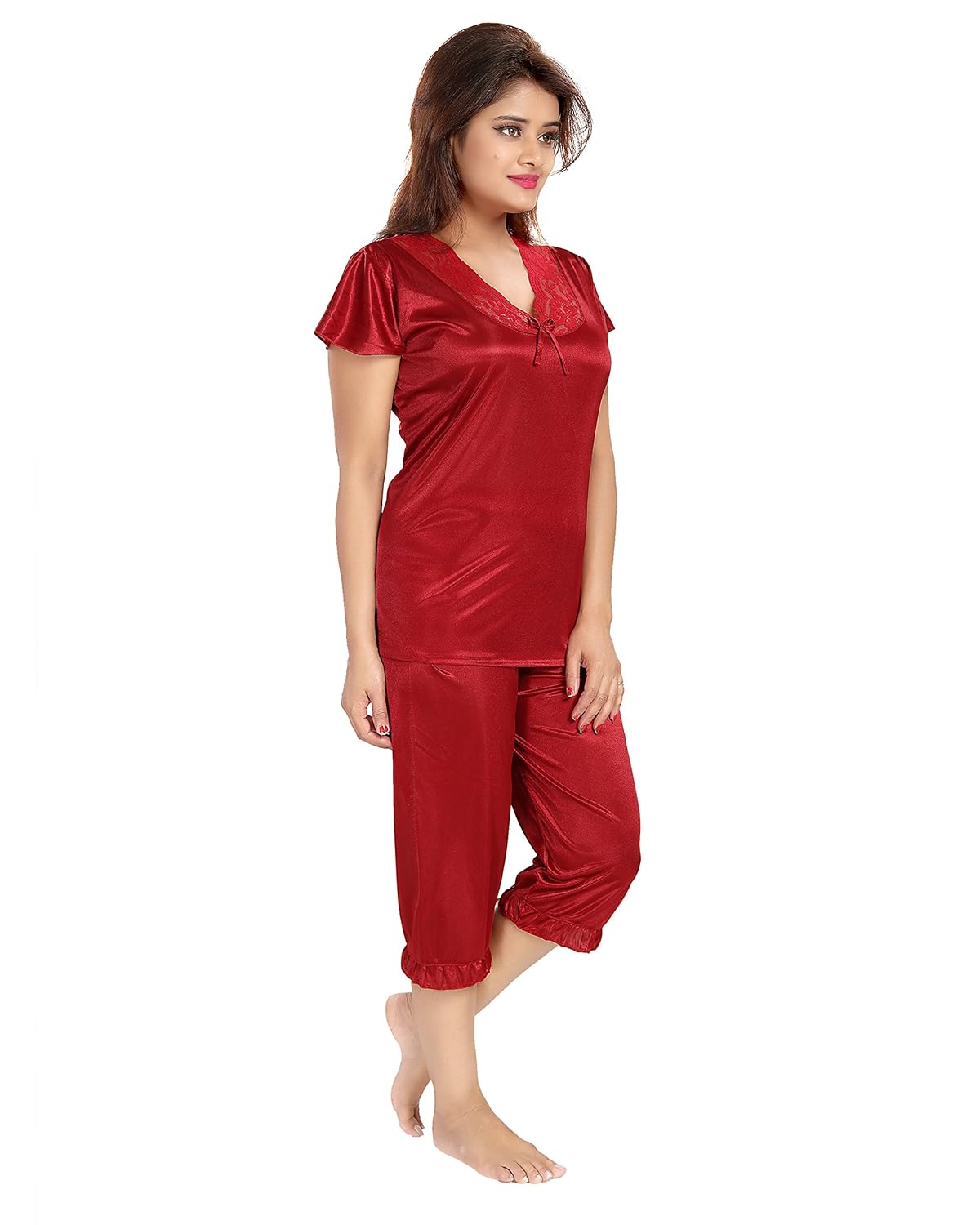 noty women's satin nighty - 4 pc set- nighty/robe/top/capri