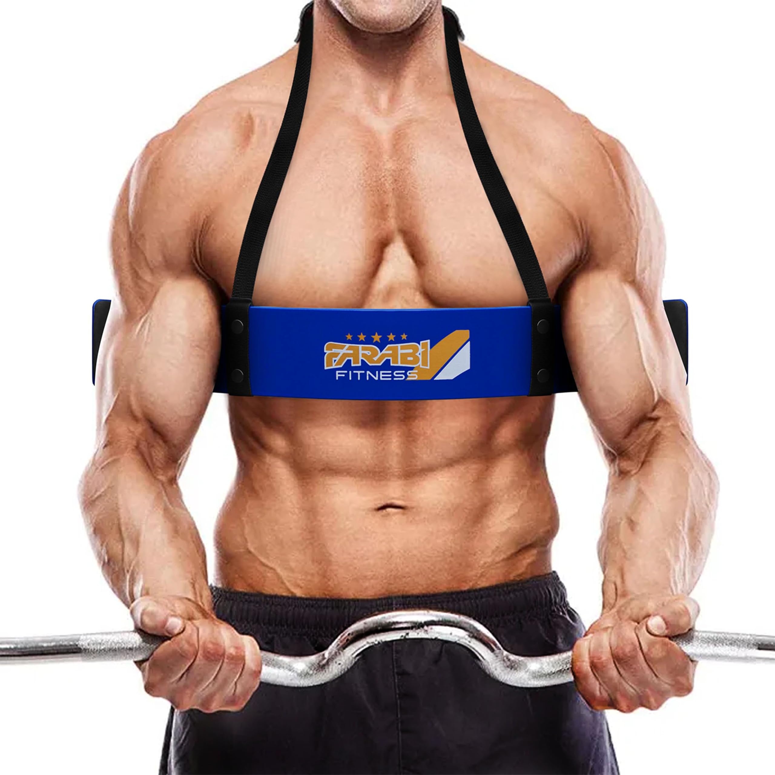 Farabi Fitness Weightlifting Arm Blaster Biceps Isolator Gym Support Straps Wraps (Blue)