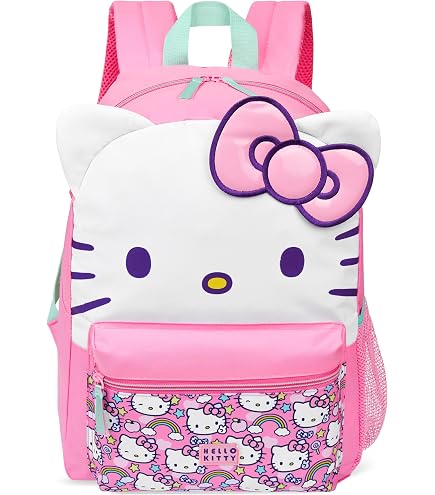 AI ACCESSORY INNOVATIONS Hello Kitty Backpack for Girls, Sanrio Kawaii Bookbag, 16 Inch Anime School Bag with 3D Features