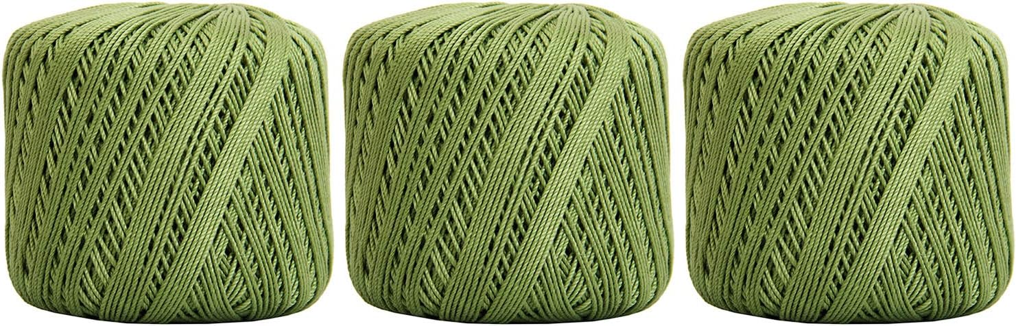 3 Ball Pack Threadart 100% Pure Cotton Crochet Thread - SIZE 3 - Color 10 - AVOCADO -2 sizes 27 colors available