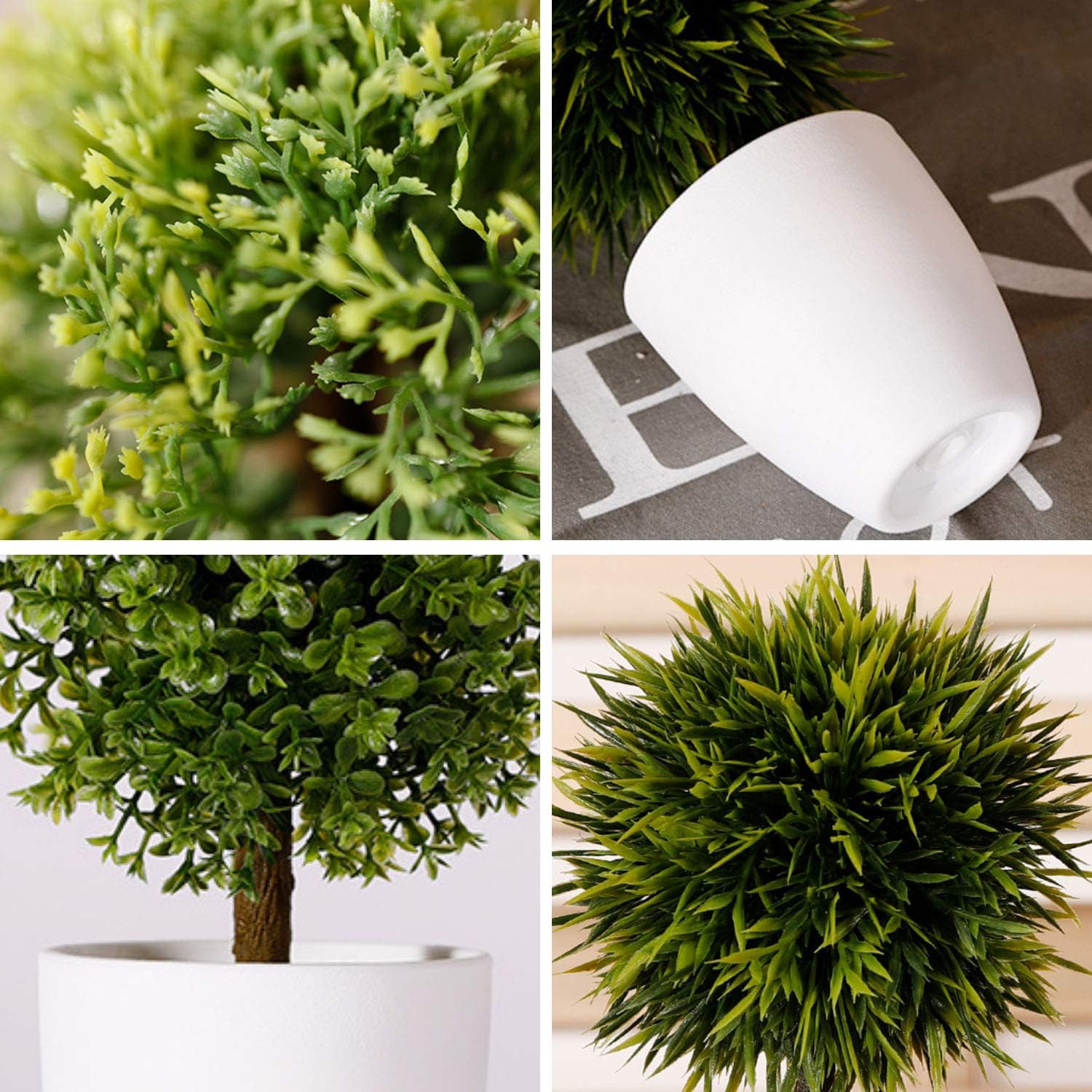 FagusHome 8" Artificial Plants Potted Artificial Boxwood Topiary Tree Artificial Ball Shaped Tree Fake Fresh Green Grass Flower in White Plastic Pot for Home Décor – Set of 5 (B) -