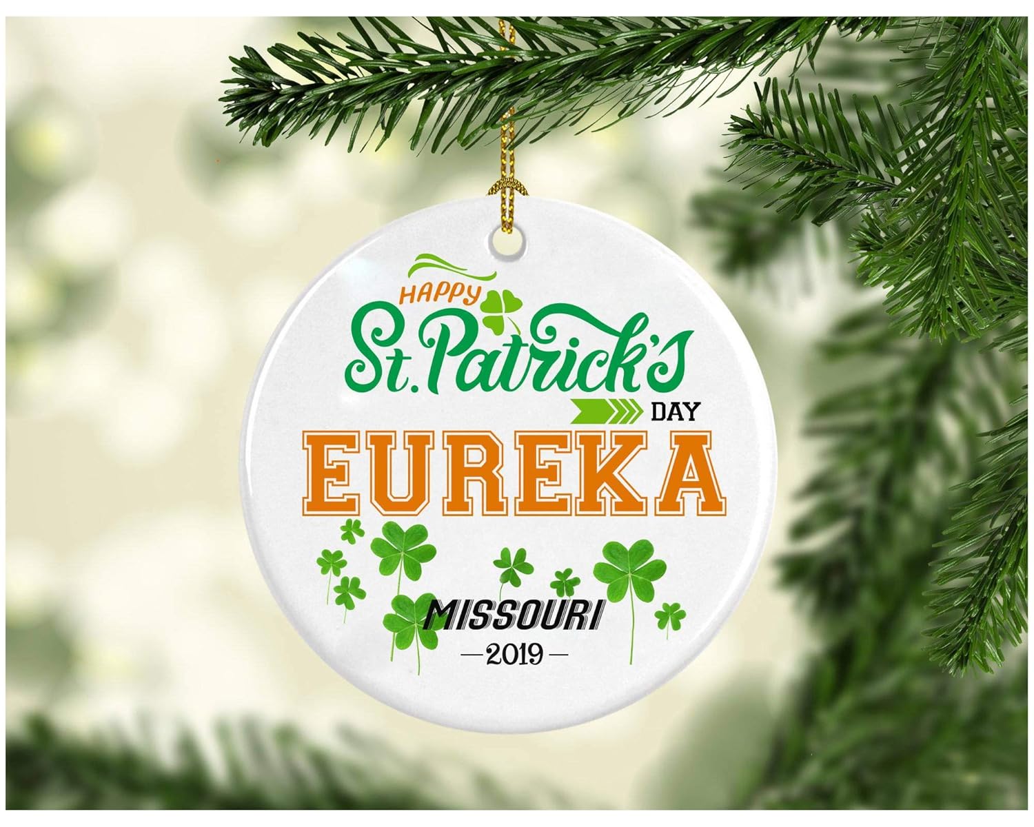 St Patricks Day Ornaments Decorations - Personalized Hometown State - St Patricks Day Gifts Eureka Missouri - Ceramic 3 Inches