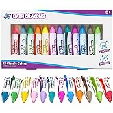 Tub Works&reg; Smooth&trade; Bath Crayons Bath Toy, 12 Pack | Nontoxic, Washable Bath Crayons for Toddlers &amp; Kids | Unique Formula Draws Smoothly &amp; Vividly on Wet &amp; Dry Tub Walls | Hexagon Grip Bathtub Crayons