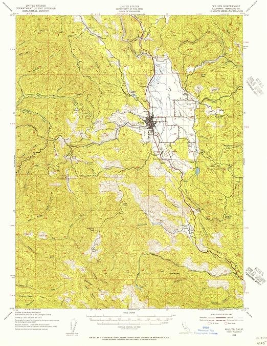 YellowMaps Willits CA topo map, 162500 Scale, 15 X 15 Minute, Historical, 1942