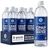 Snugell Travel Size Bottled Distilled Water for CPAP Machines, (6-Pack, 20oz Each) &ndash; Up to 12-Day Supply &ndash; Multi-Use, Travel-Friendly, Clean, Made in USA