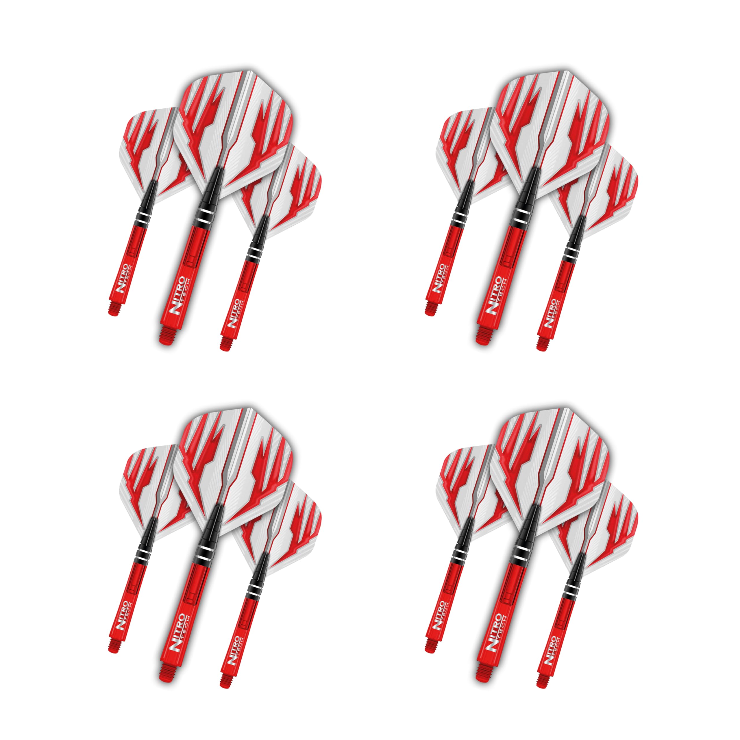 RED DRAGON Dart Flight and Medium Nitrotech Stems Combo, Set of 4, Red