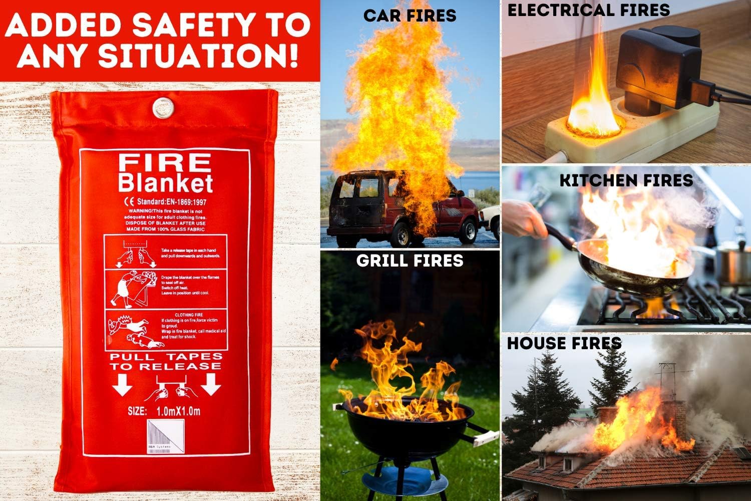 N2 2-Pack/Emergency Fire Blanket/Flame Retardant Survival Gear and Equipment by B&W Systems/Safety Cover for Kitchen/Fireplace/Car/Office/Warehouse/Emergency Supplies Tested in The USA: Home & Kitchen