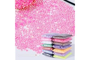 MAQIAO 6000pcs 3mm Resin Rhinestones Bulk,Nail Art Rhinestones Kit with Wax Pencil,Flatback Round Jelly Rhinestones Gems Crystals for Nail Art DIY Crafts Clothes Shoes Bags(Rose-red AB)