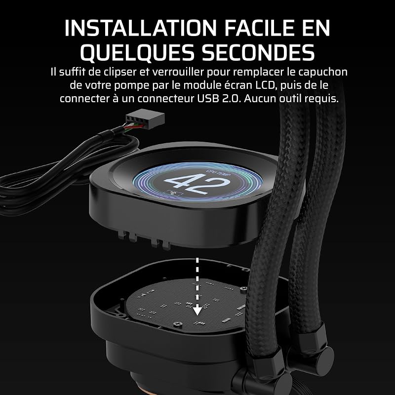 Nautilus RS LCD Module D'écran – pour refroidisseurs pour processeur AIO Nautilus RS et Nautilus RS ARGB – Écran LCD IPS de 5,3 cm – Installation Facile et sans Outil - Noir