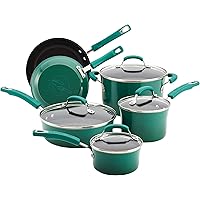 Rachael Ray Brights Nonstick Cookware Pots and Pans Set, 10 Piece, Fennel Gradient