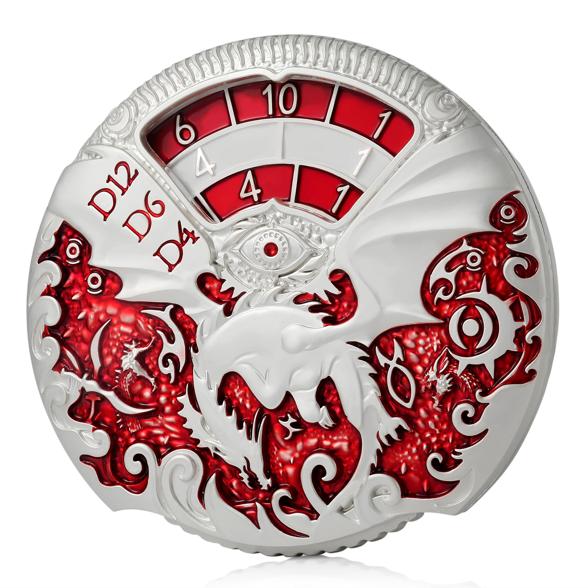 Dragon Roulette Spinner Metal Dice Set DNDND 7-in-1 Spinner D&D Dice Set with Grogeous Gift Box for Dungeons and Dragon and Tabletop Game (Silver with Red)