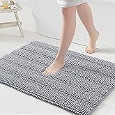 Grandaily Chenille Striped Bathroom Rugs 36x24, Extra Thick and Absorbent Bath Mats, Non-Slip Soft Plush Shaggy Shower Carpet, Machine Wash Dry, Bath Rug for Bathroom, (Large, Light Grey)