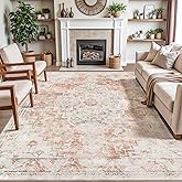 DEXI Area Rugs for Living Room, 5x8 Washable Low Pile Vintage Traditional Rug for Bedroom, Non Slip Large Indoor Carpet for Dining Office Nursery, Orange White