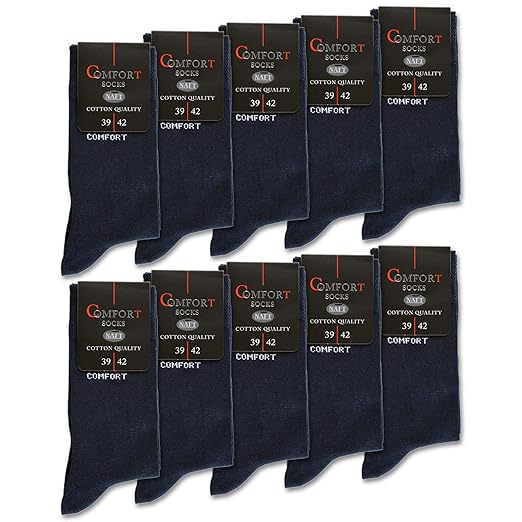 sockenkauf24 10 Paar Damen & Herren Comfort Socken ohne Gummi ohne Naht mit Komfortbund Baumwolle Schwarz Navy Jeans
