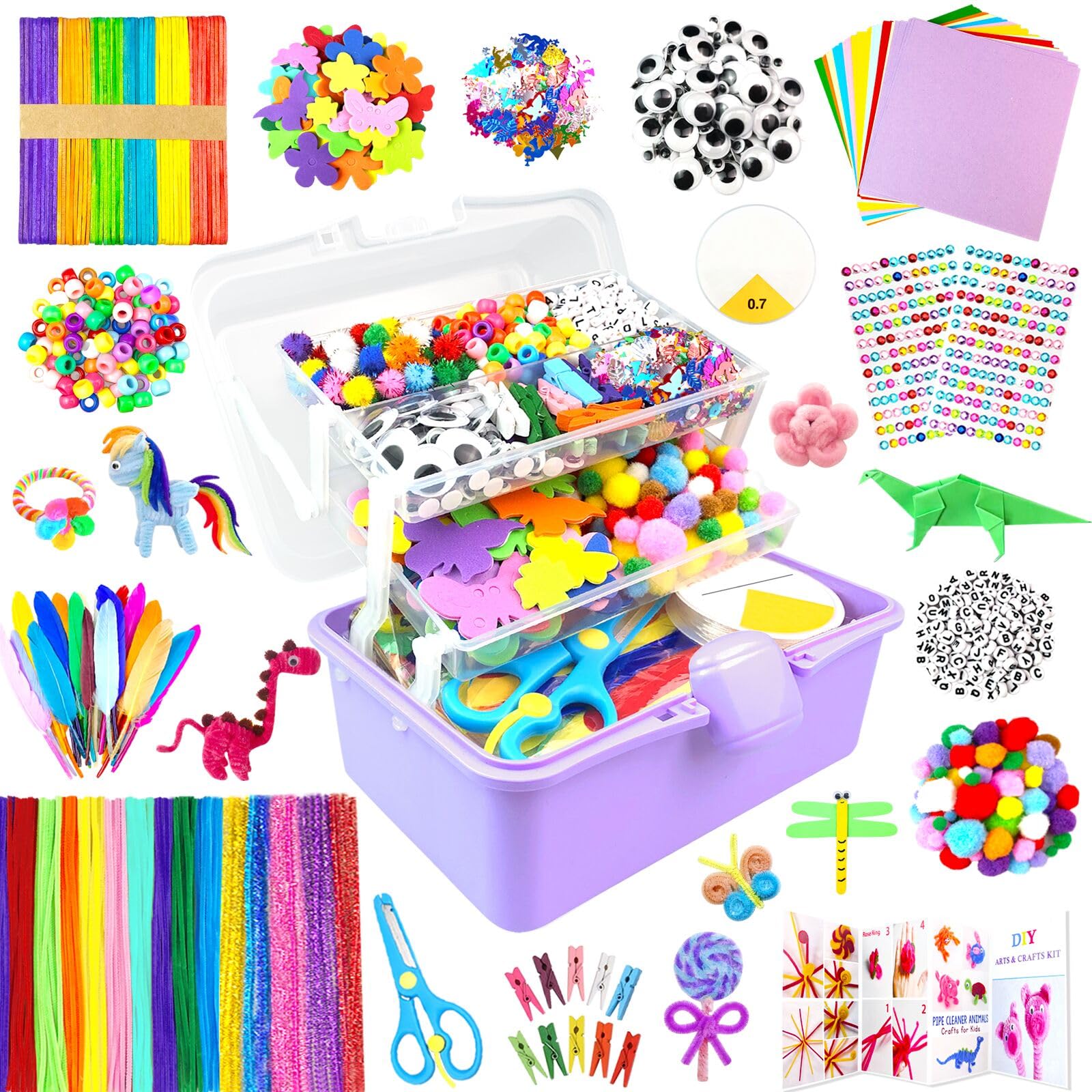 ZEIZHUBN Arts and Crafts Supplies for Kids Crafts Kit with Pipe Cleaners DIY Crafts for Kids Art School Supplies Materials All in Crafting Box Craft Supply Set Gifts for Kid Girls Boys Age 4-8, 8-12