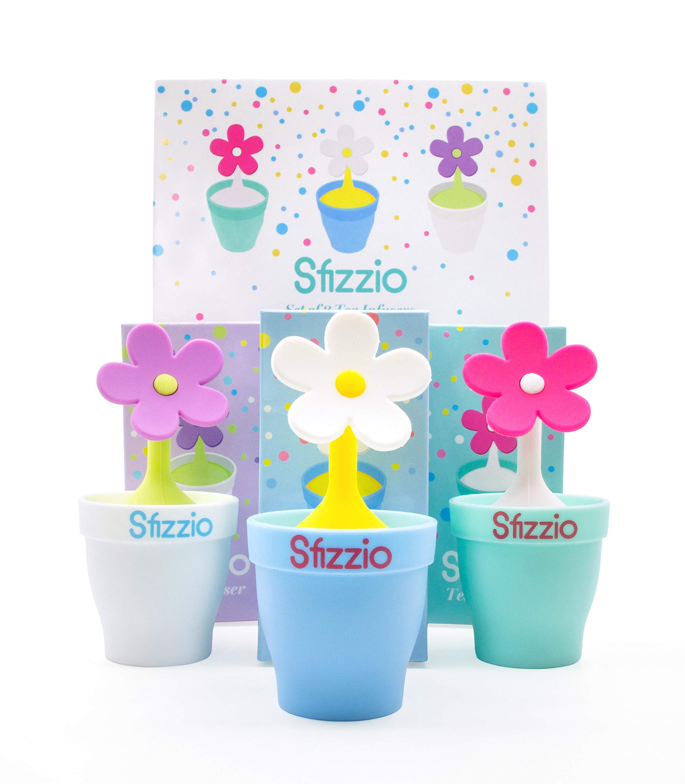 Sfizzio Set of 3 Daisy Tea Infusers with Flower Pot Drip Tray