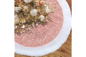 TOES HOME Pink Christmas Tree Skirt with Sequin Faux Fur, 36 Inch Tree Skirts for Christmas Decorations Home Indoor Tree Base Cover Mat Holiday Valentine's Day Bachelorette Decor