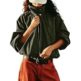 Megfie Women Funnel Neck Bomber Jacket Washed Distressed Fall Jackets | 100% cotton, High Button Stand Collar, Full Zip Front Closure, Oversized Loose Fit, Raglan Sleeve Cut