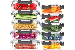 Skroam 10 Pack Glass Food Storage Containers with Lids, Glass Airtight Meal Prep Container Set for Lunch, on the Go, Leftover, Kitchen Pantry Organizers and Storage, BPA Free & Leak Proof