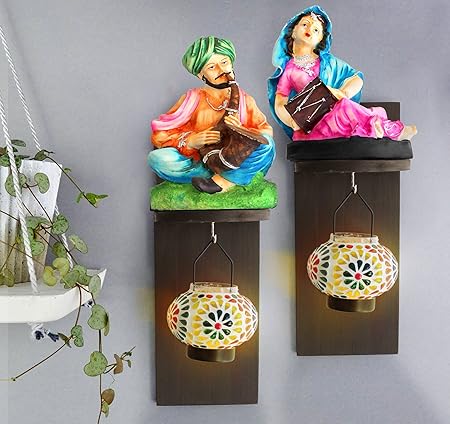 Tied Ribbons Rajasthani Figurines On Wall Hanging with Tealight Hanger