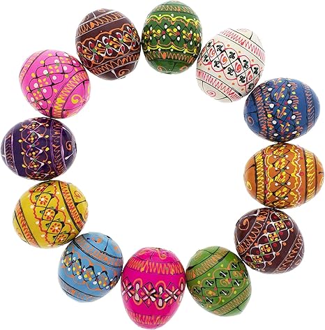 Amazon Com Bestpysanky 12 Wooden Ukrainian Easter Eggs Pysanky 1 15 Inches Home Kitchen