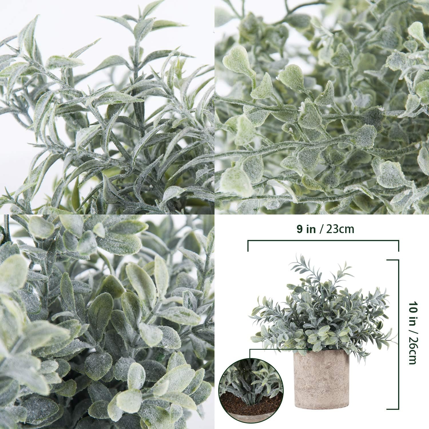 Der Rose 3 Pack Mini Potted Fake Plants Artificial Plastic Eucalyptus Plants for Home Office Desk Room Decoration -