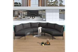 YSWH 3 Pieces Half Moon Outdoor Patio Furniture Set, All-Weather Rattan Wicker Curved Sectional Sofa Conversation Set with Thick Cushions, Curved Half Moon Seating Group Sofa Set (Gray)