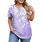 IN'VOLAND Womens Plus Size Tops V Neck Button Down Tshirts Short Sleeve Dressy Casual Tunic Blouses Summer Outfits 1X-5X