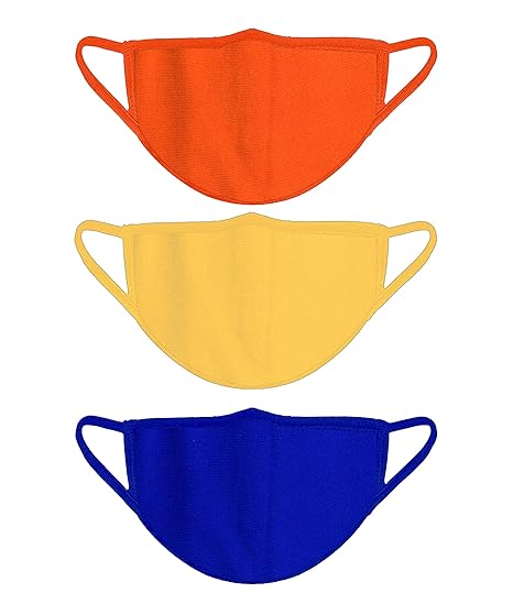 Cotton Reusable Unisex Anti-Pollution Cloth Mask 2-Layer- Pack Of 3 (Gold, Orange, Denim)