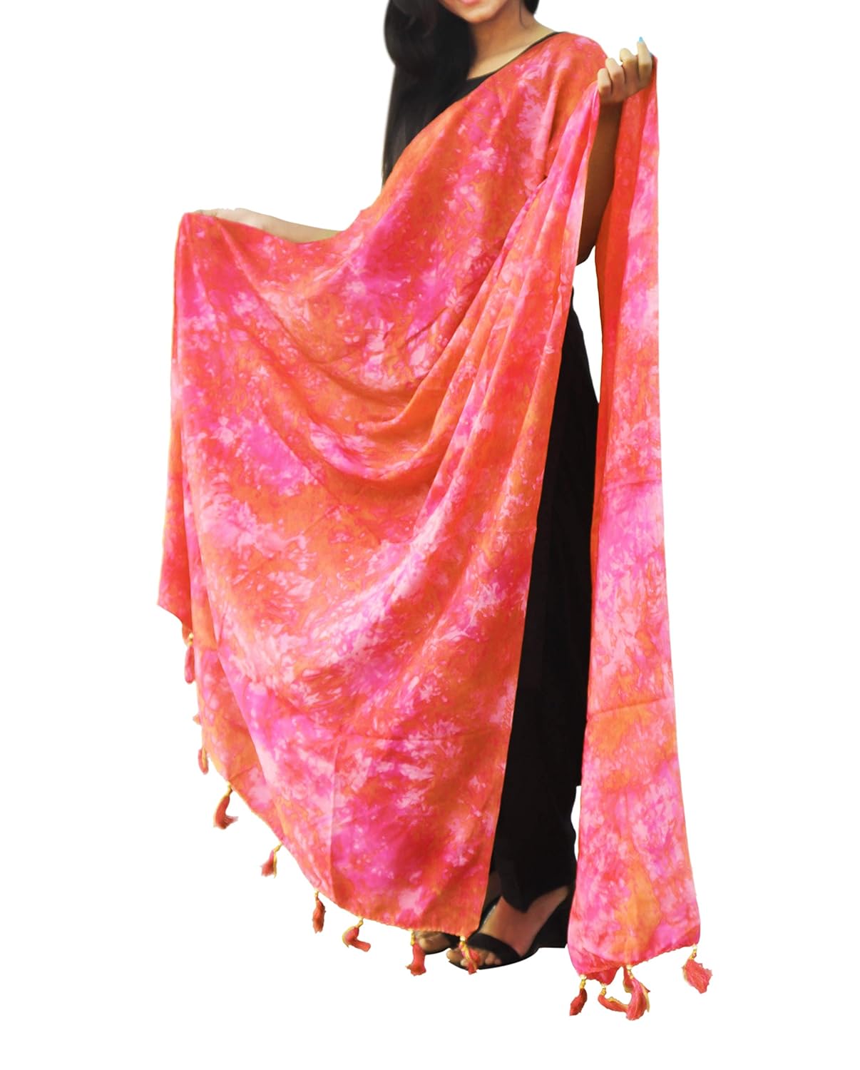 nivetas design studio red and pink tie die silk dupatta for women - multi shade tie die silk dupatta