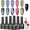 MIZHSE 9D Cat Eye Gel Nail Polish: Magnetic Gel Polish Set 10 ml 6 Colors with 2 Magnet Sticks, Chameleon Magic Galaxy Shiny Effect Cateye Nail Polish Soak off Nail Art Gift for Ladies