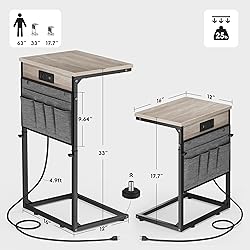 Vagusicc C Shaped End Table with Charging