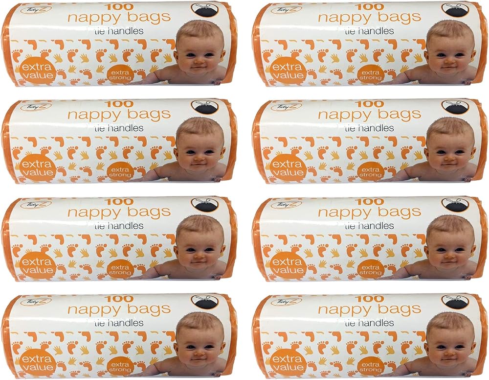 Tidyz TidyZ Pack of 100 Nappy Bags Thick Strong On A Roll with Tie Handles (800