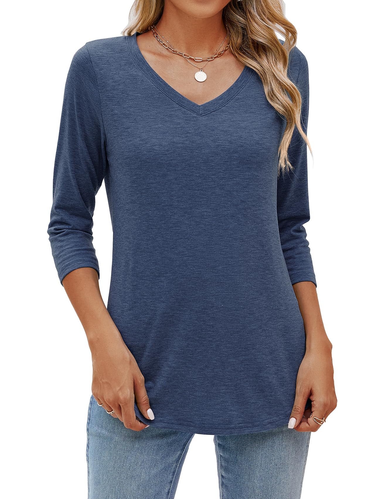 Sherosa 3/4 Length Sleeve Womens Tunics V Neck