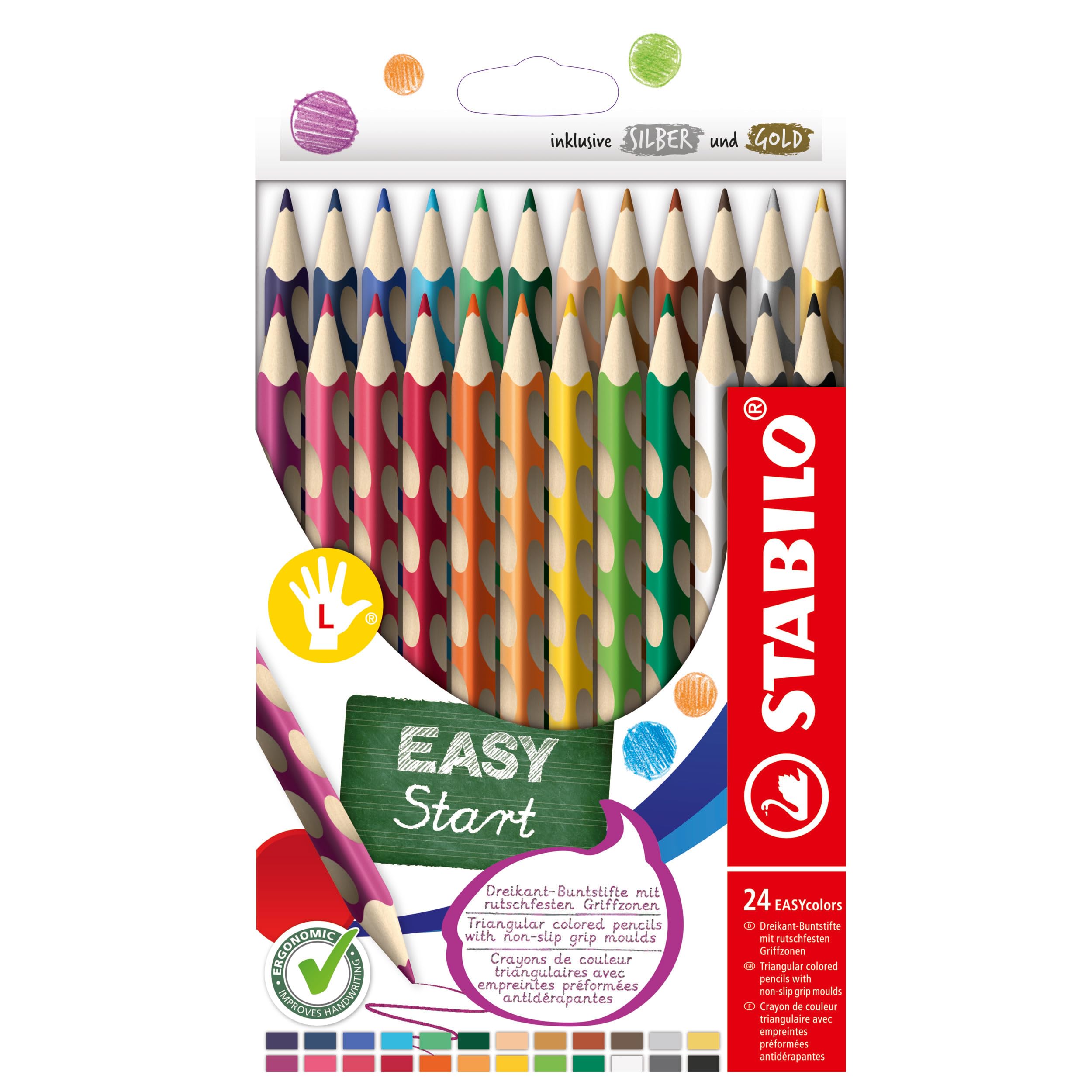 STABILO EASYcolors - Ergonomic Colouring Pencil - Left-Handed - Pack of 24 - Assorted Colours
