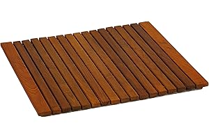 Bare Decor Lykos String Spa Shower Mat in Solid Teak Wood Oiled Finish, Large