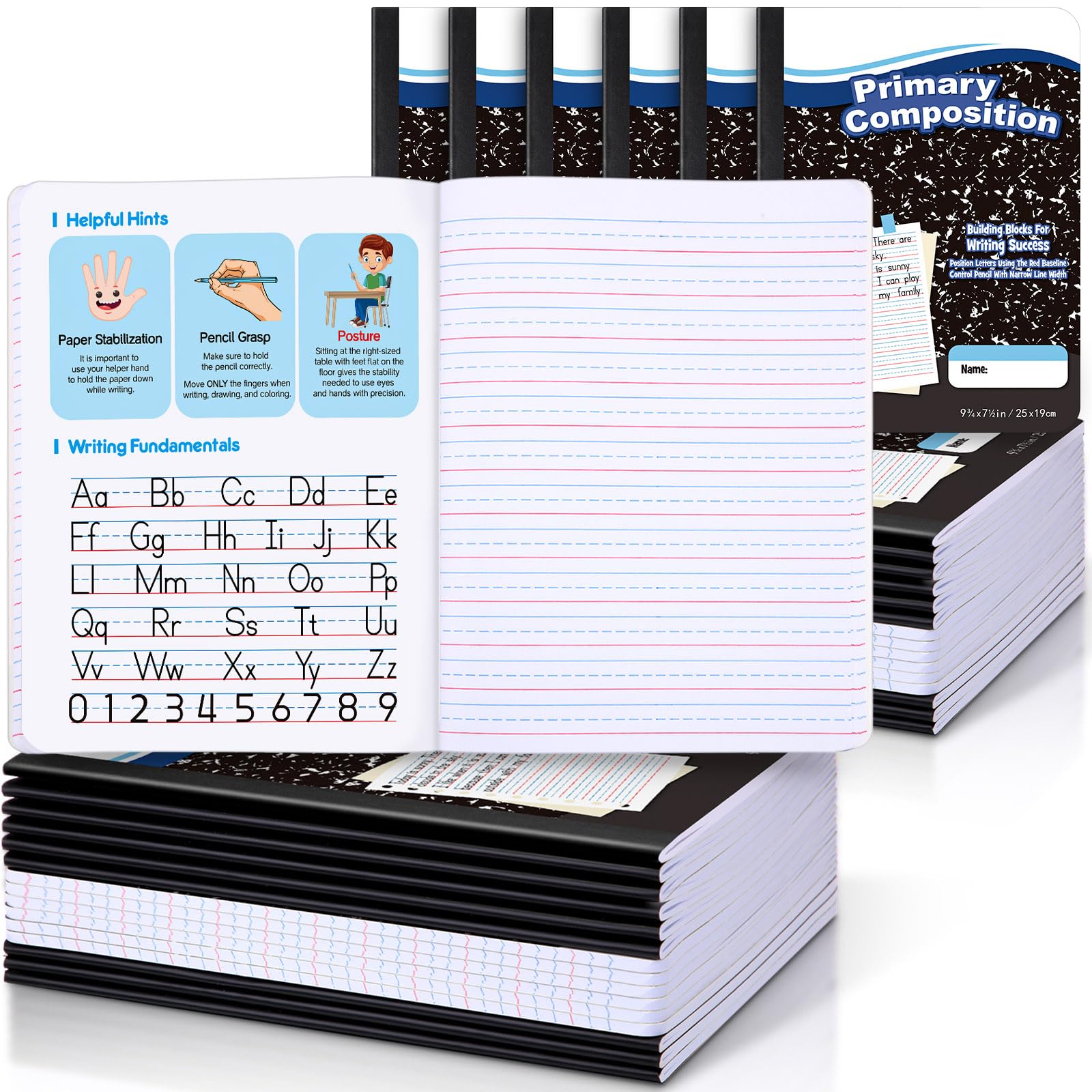 Photo 1 of Watersay 30 Pack Primary Ruled Composition Notebook, Grade K-2 Journal 50 Sheets, 7-1/2" x 9-3/4" Primary Composition Book Writing Notebook for Kids Kindergarten Preschool 1st 2nd Grad (Black)