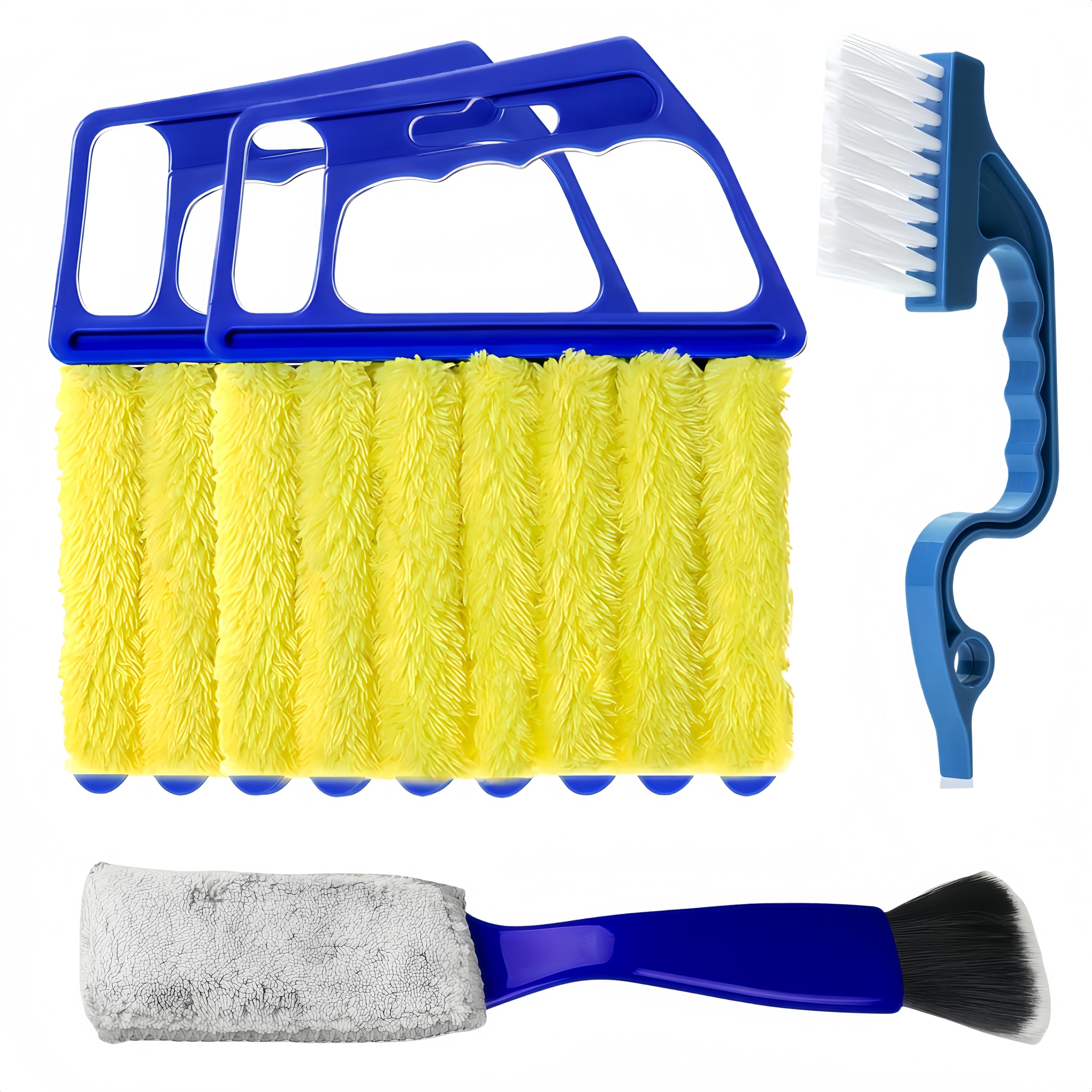Blue Handheld Mini Blinds Cleaner Shutters, Curtain Brush Dust Remover Orange with 7 Removable Microfiber Sleeves, Air Conditioning Home Gadgets, Car Vents, Fan Shutters (Blue, with 7 Blades)